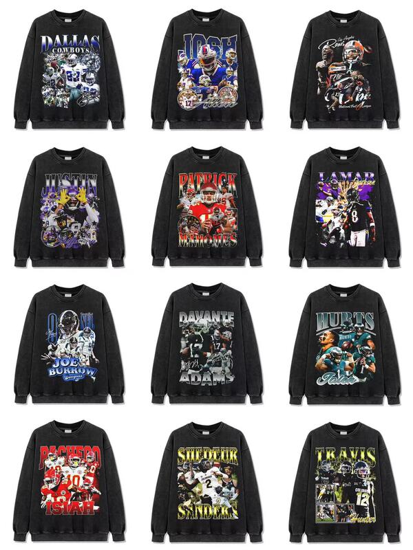 Mahomes Beckham Josh Allen Lamar Jackson American football washed crewneck sweatshirt Mahomes Beckham Josh Allen Lamar Jackson American football washed crewneck sweatshirt