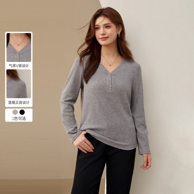 Fiber Show large-size women's clothing simple, elegant and fashionable V-neck versatile sweater fat mm2024 winter clothes new style