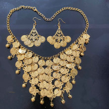 新款印度舞蹈演出配饰耳饰肚皮舞金色银色项链美人头项链耳环套装