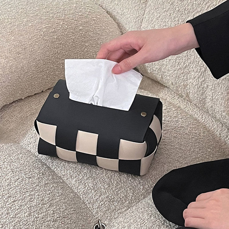 Caja de cuero de estilo nórdico mesa de té doméstica tablero de ajedrez creativo inswind red retro lujoso tejido caja de toallas de papel