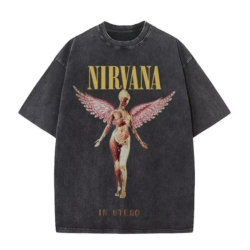 Nirvana Rock Band Men's Vintage Pure Cotton Washed Tee in Utero Album Men's Women's Oversized Y2K Nirvana Rock Band Men's Vintage Pure Cotton Washed Tee in Utero Album Men's Women's Oversized Y2K