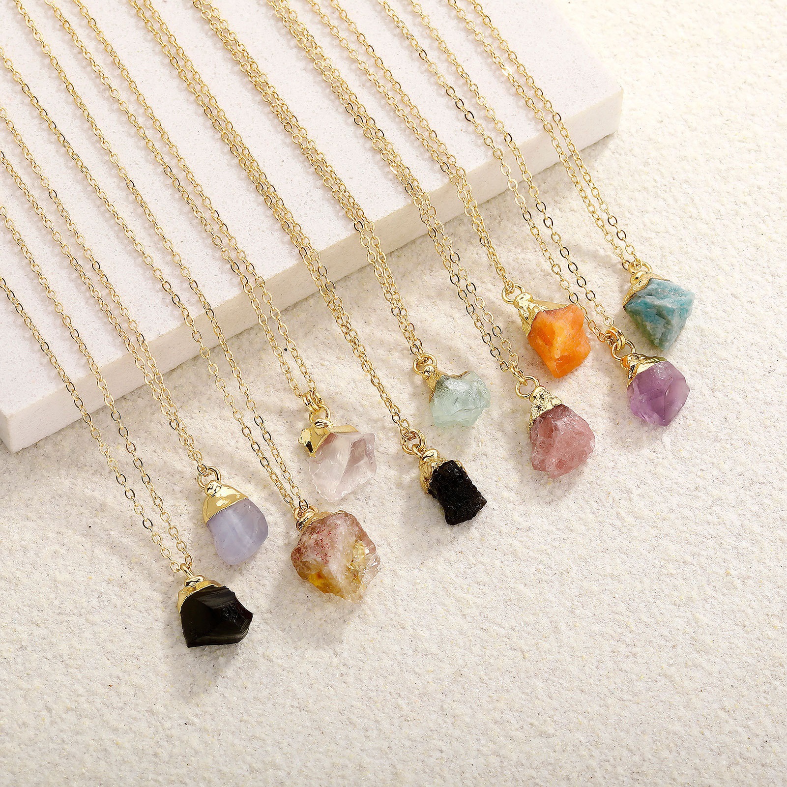 跨境天然水晶玛瑙不规则挂件吊坠天然石镀头吊坠水晶原石配件批发