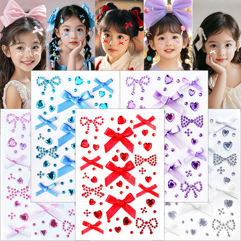 Butterfly pink red bow pp imitation makeup love makeup face eye rhinestone makeup decoration diamond back