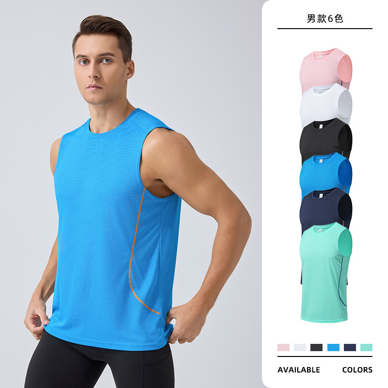 Cross-Border Summer Quick-Drying Vest Solid Color Sports Fitness Sleeveless T-Shirt Running Marathon Breathable Top Vest for Men Cross-Border Summer Quick-Drying Vest Solid Color Sports Fitness Sleeveless T-Shirt Running Marathon Breathable Top Vest for Men