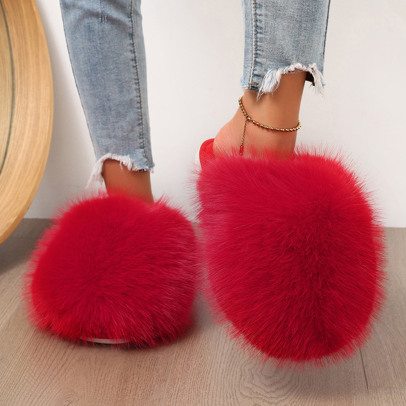 Large Size Solid Color Fluffy Plush Slippers with Soft Flat Soles for Winter, Closed-Toe Home Warm Cotton Slippers for Cross-Border Trade Large Size Solid Color Fluffy Plush Slippers with Soft Flat Soles for Winter, Closed-Toe Home Warm Cotton Slippers for Cross-Border Trade