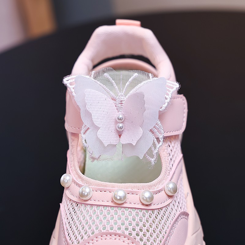 Niñas sandalias deportivas agujeradas 2026 verano nuevos zapatos casuales transpirables de malla para niños zapatos de mariposa perla princesa image 5