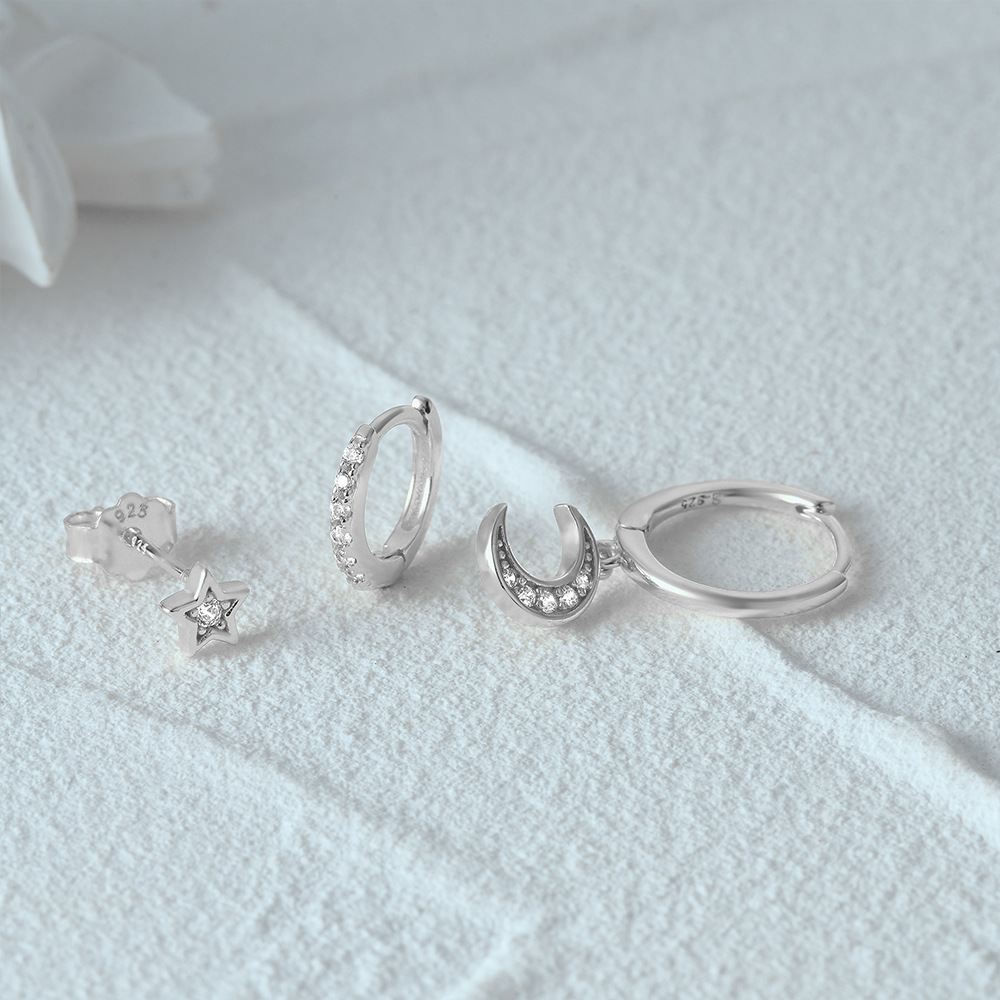 4g Weight Zircon Inlay Material Earrings Classification 3 Pieces Set Quantity Daily Occasion 925 Sterling Silver Material Geometric Pattern Women's Gender Plating, Inlay Design Simple Style Style 3 Pieces Set 925 Sterling Silver Zircon Geometric Earrings 34