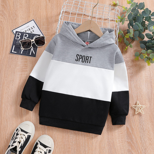 Boys' Hooded Sweatshirt with Color Block Long Sleeve Spring and Autumn Style Casual and Versatile Trendy Kids' Apparel