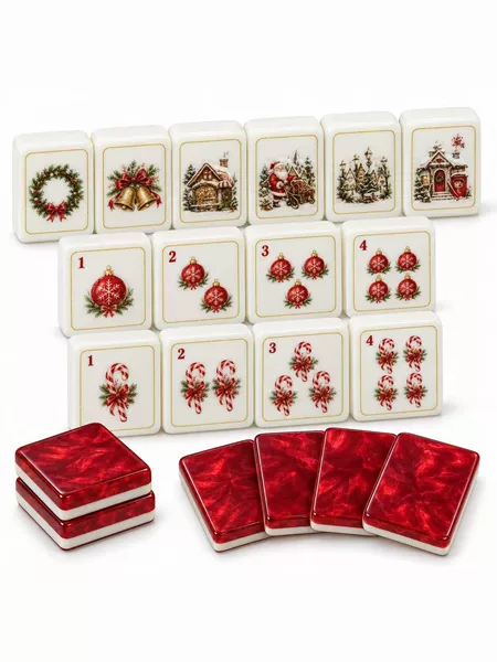 Christmas American-Style Mahjong Cross-Border Acrylic Mahjong Tiles Red and Green Hand-Crafted Mahjong for Home Party Games
