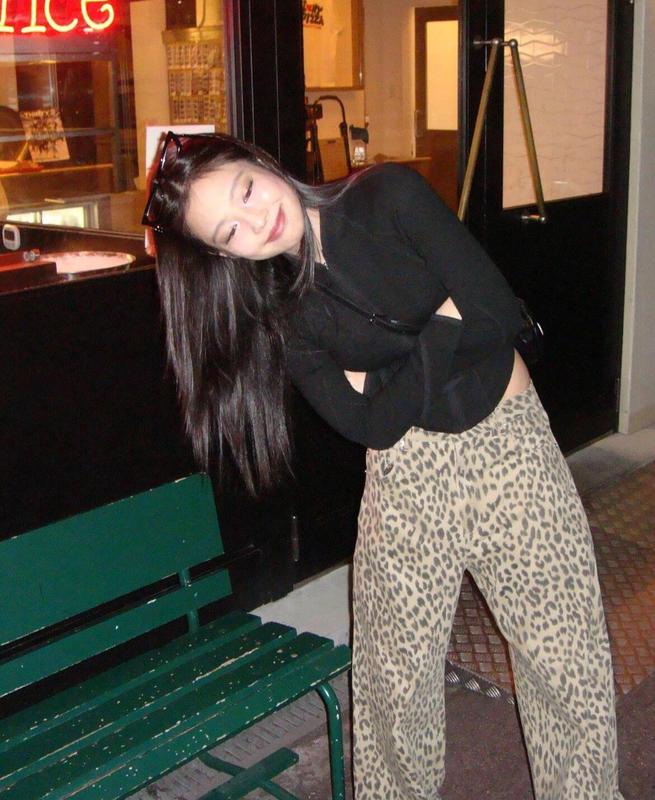 现货Jennie同款ORDE*韩国设计师潮牌宽松美式豹纹阔腿牛仔裤女休|undefined