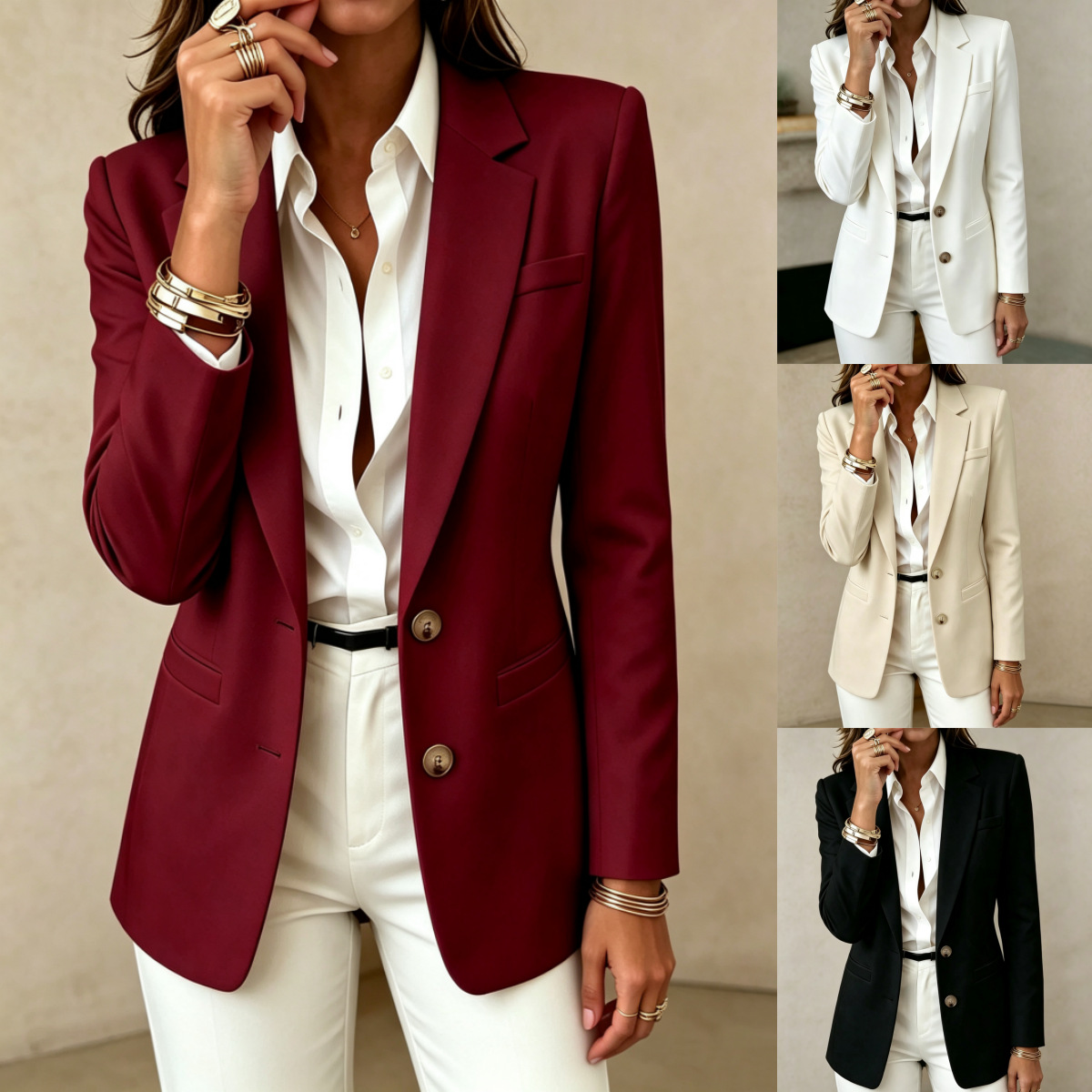 European and American cross-border Amazon women's clothing: Lapel two-button blazer, slim-fit elegant women's suit for commuting