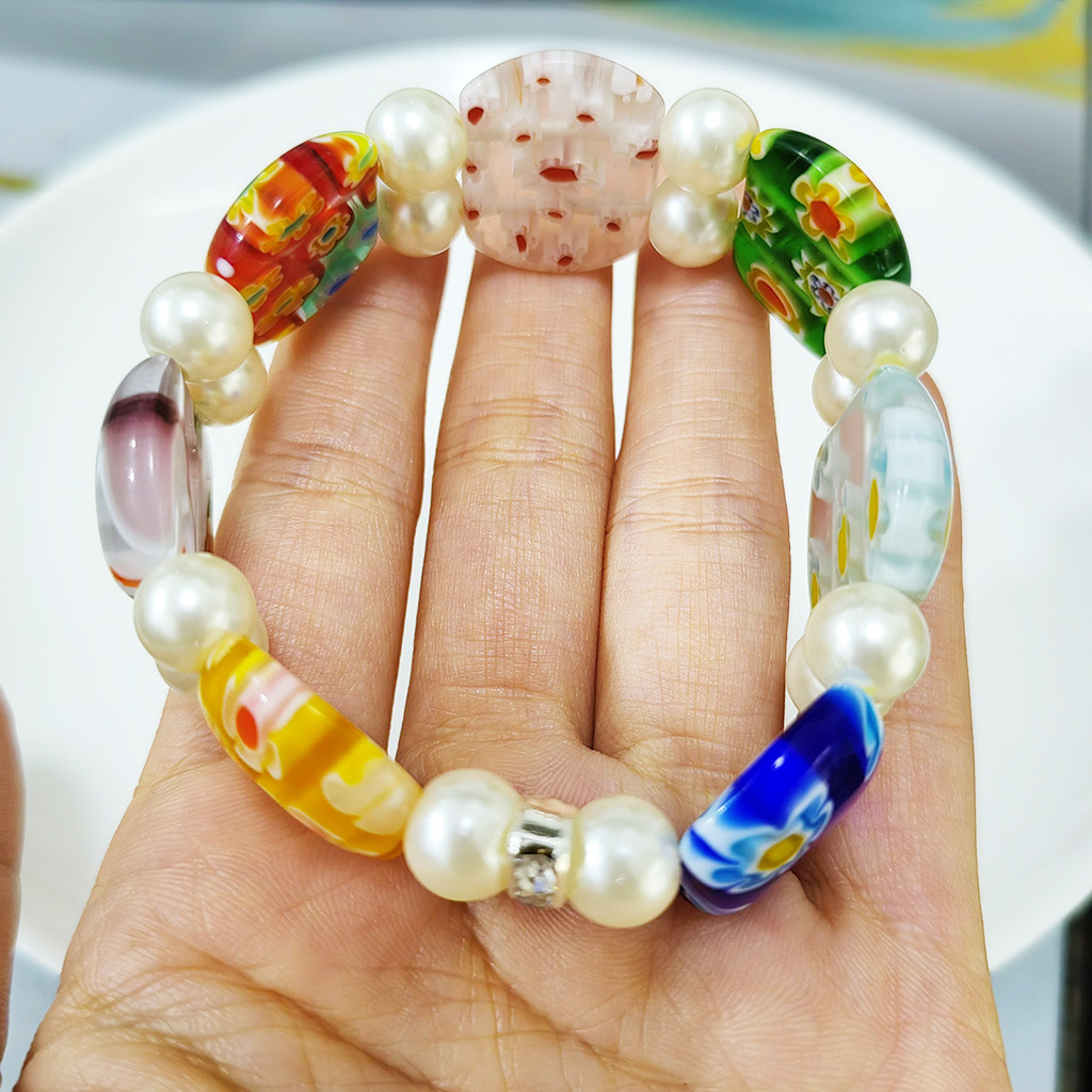 50g Weight Stretch Adjustable Clasp Closure Type Bracelets Classification glass Chain Material 1 Piece Quantity Daily Occasion glass Material Round, Flower Pattern All Seasons Season Women's Gender Handmade Design Pastoral Style Pastoral Round Flower Glass Stretch Adjustable Beaded Bracelets Wholesale 20