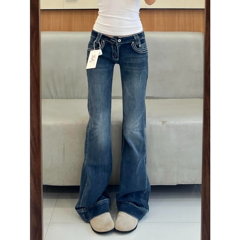 Trendy Low-Rise Washed Denim Jeans American Retro Slimming Floor-Length Pants for Fall 2025 Trendy Low-Rise Washed Denim Jeans American Retro Slimming Floor-Length Pants for Fall 2025