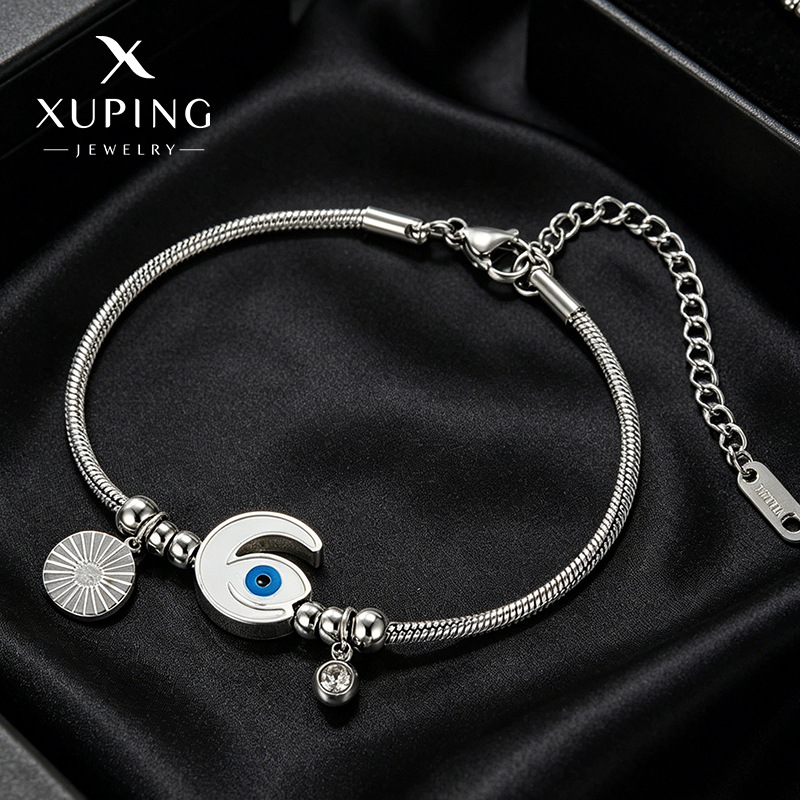 Xuping ojos del demonio de la cadena de hueso de serpiente redonda chapada blanca de nicho de personalidad cruzada europea y americana pulsera de acero inoxidable