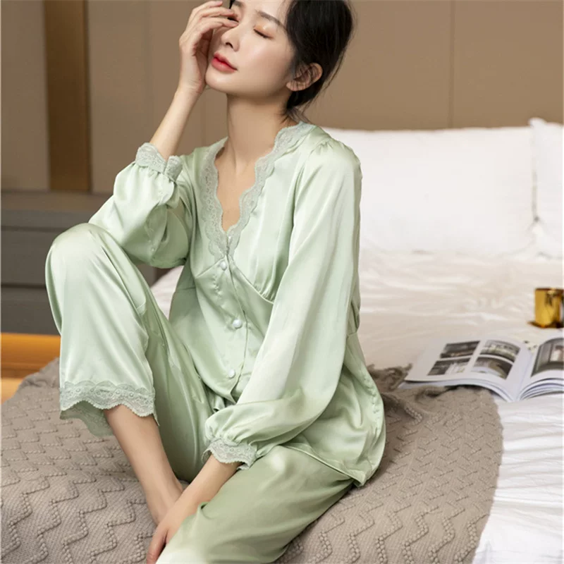 Осень pijama, длинный рукав, брюки, комплект, воротники-фуфлы, корейский стиль