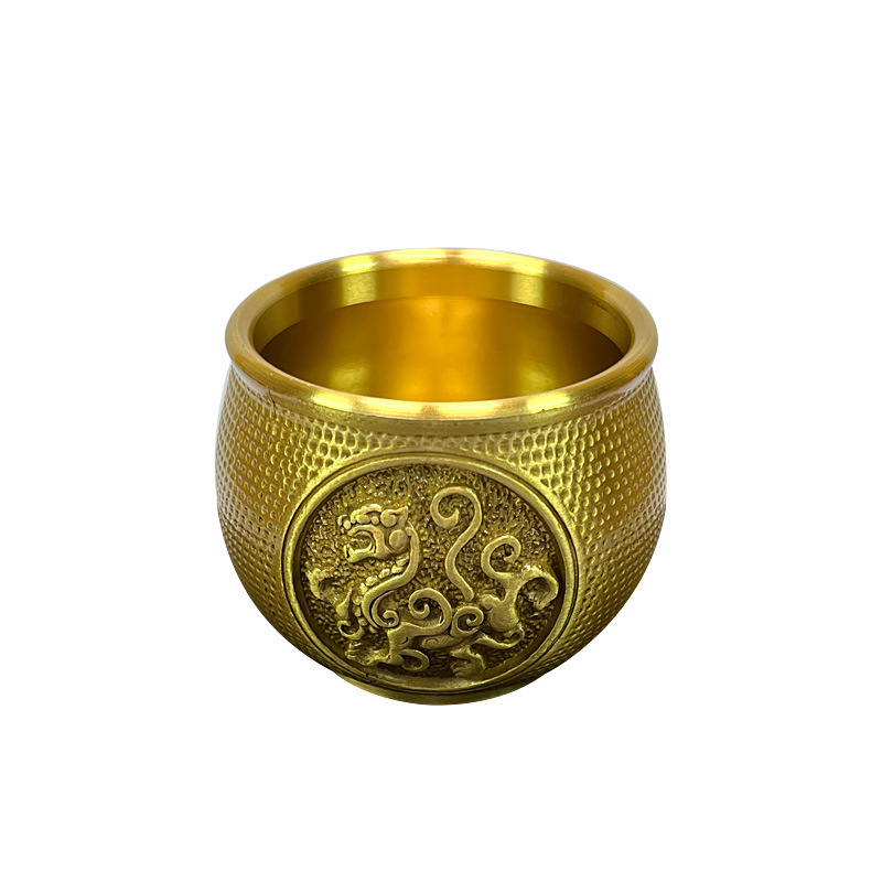 빈티지 황동 조각 용과 호랑이 컵 예배용 바이푸 용머리 컵 작은 장식품 공부 책상 장식 차 세트 와인잔