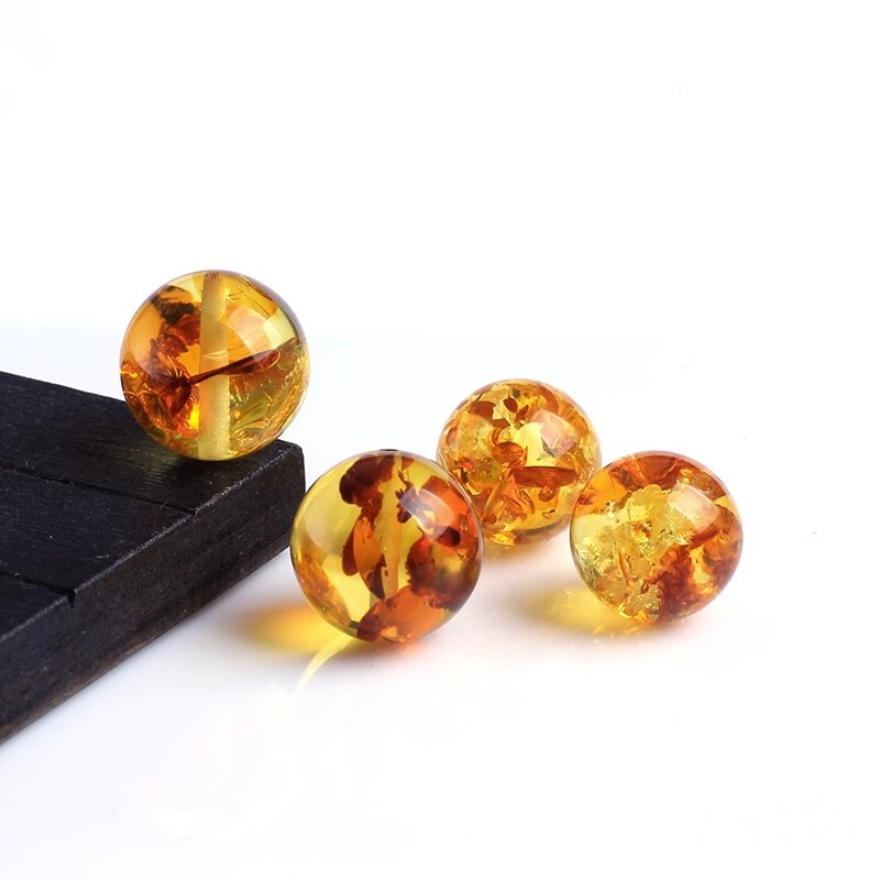 Beeswax flower Amber loose beads bracelet Amber with beads large round beads single Wenwan men and women hand-woven accessories with beads