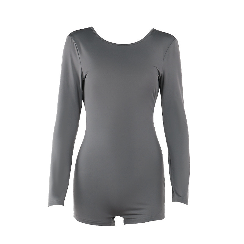 XY24347 otoño 2024 nuevo estilo europeo y americano temperamento delgado espalda abierta pantalones cortos de mangas largas básicos uniones mujeres