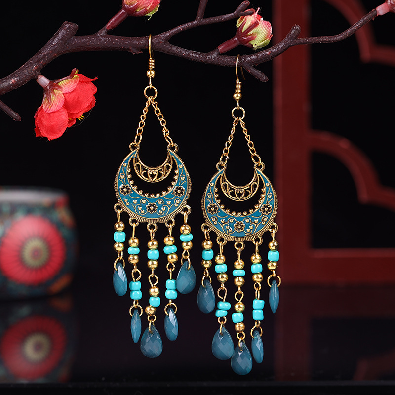 1 Pair Bohemian Moon Alloy Plating Women's Drop Earrings display picture 2