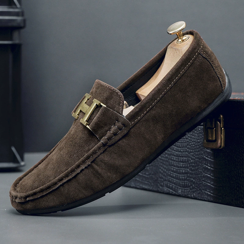 Мужская обувь Doudou, весенняя универсальная мужская повседневная кожаная обувь в британском стиле, мужская модная обувь без шнуровки для вождения для мужчин