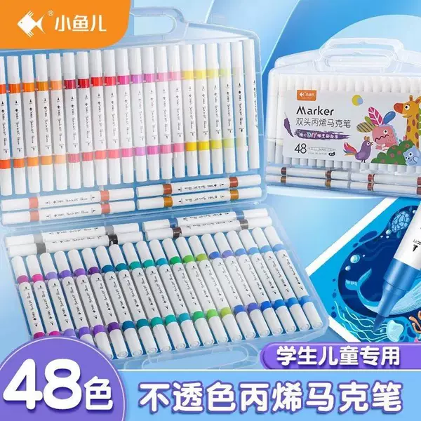 Acrylic Marker Pens for Students, Dual-Tip, Non-Transparent, Suitable for Children's Art, Stackable Colors, 24-Color Painting Pens