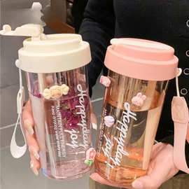 2025新款水杯耐高温女生可爱高颜值茶水分离吸管塑料双饮杯子代发