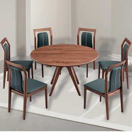 圆形新中式小户型客厅黑胡桃实木饭桌 供应北欧全黑胡桃木餐桌椅