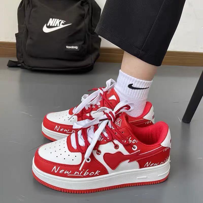2026 Spring and Autumn New Red Shoes Heart-Shaped Shoes Fashionable and Unique Versatile Color-Block Shoes Japanese Style Sneakers for Female Students 2026 Spring and Autumn New Red Shoes Heart-Shaped Shoes Fashionable and Unique Versatile Color-Block Shoes Japanese Style Sneakers for Female Students