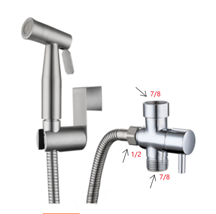 Estándar americano 7/8 boquilla de lavado de inodoro de refuerzo PISTOLA DE PULVERIZACIÓN de inodoro Traje limpiador de mujer de alta presión de acero inoxidable 304 transfronterizo