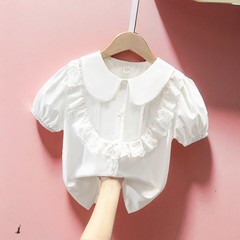 Children's short-sleeve white shirt summer thin blouse for girls, performance costume for girls, elementary school students, pure cotton fairy neck top