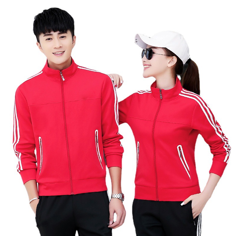Traje deportivo de moda Traje de dos piezas de algodón de poliéster para hombres chaqueta de uniforme de clase de mujer entrenamiento de competición uniforme de pareja casual