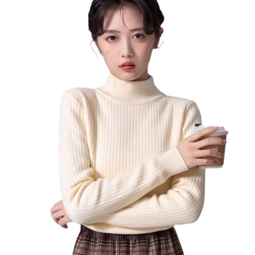 【Bestselling】Women's Long Sleeve Knit Top, Half High Collar Hooded Sweater, Korean Style Innerwear, Fall/Winter