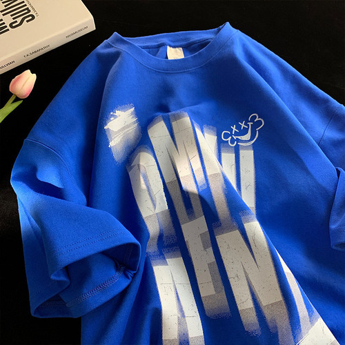 American heavy weight lettered short sleeve t-shirt for men, INS trendy brand, versatile, summer loose retro vintage half sleeve