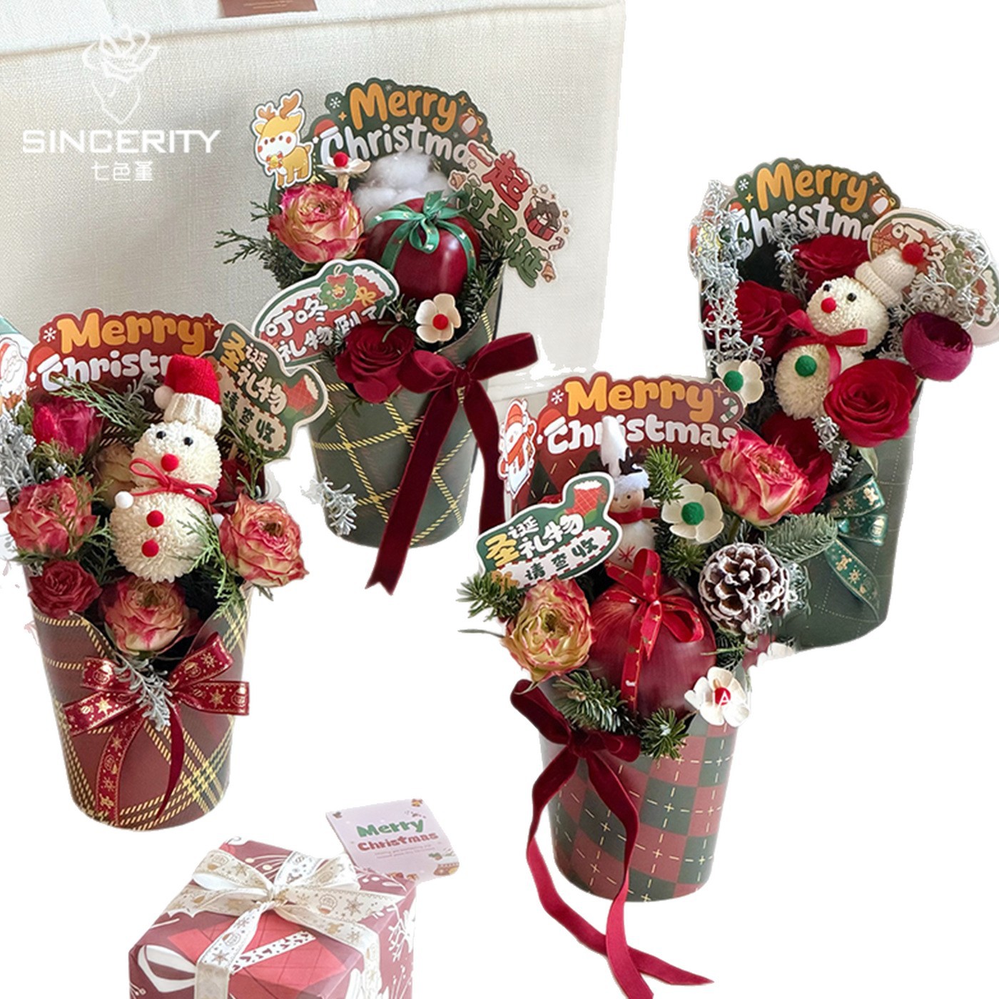 Caja redonda de Navidad de siete colores con taza impermeable caja de origami de Navidad embalaje de flores flores flores flores