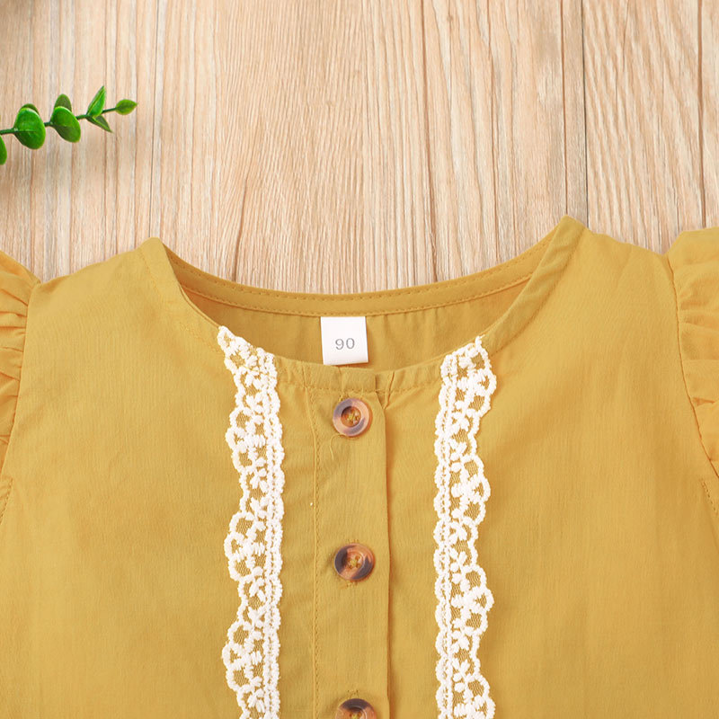 Girls Summer Flying Sleeve Dress Casual Baby Yellow Splicing Dresspicture3