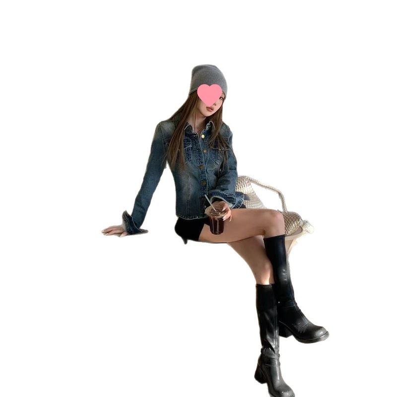 美式复古牛仔外套女春秋2025新款高级感收腰修身显瘦百搭夹克上衣|undefined
