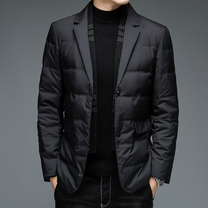 Cross-Border Wholesale 2025 Winter New Men's Scarf Collar Suit down Jacket Middle-Aged Suit Collar Lightweight Coat