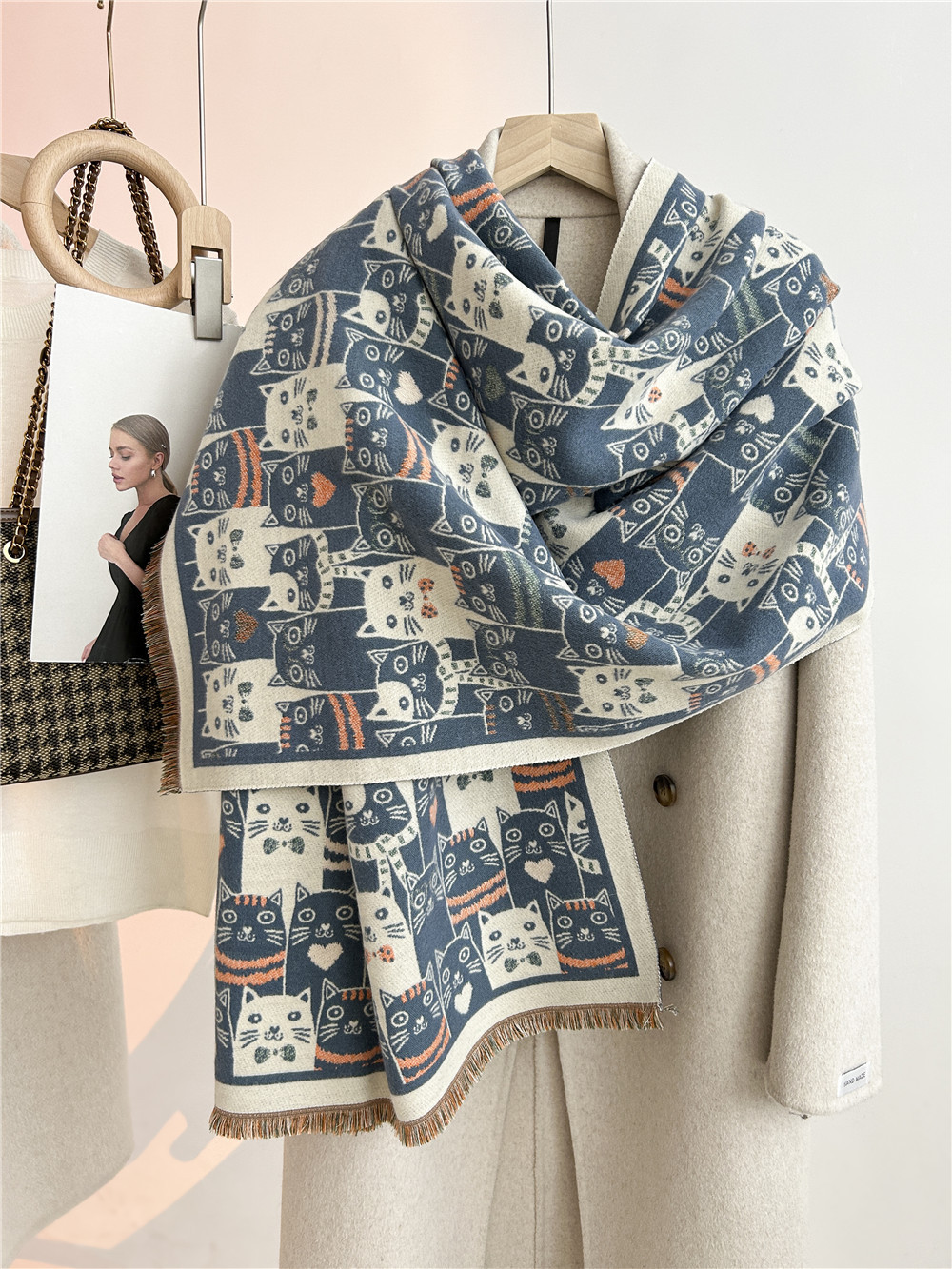 Printing Design Women's Vacation Simple Style Color Block Imitation Cashmere Printing Scarf