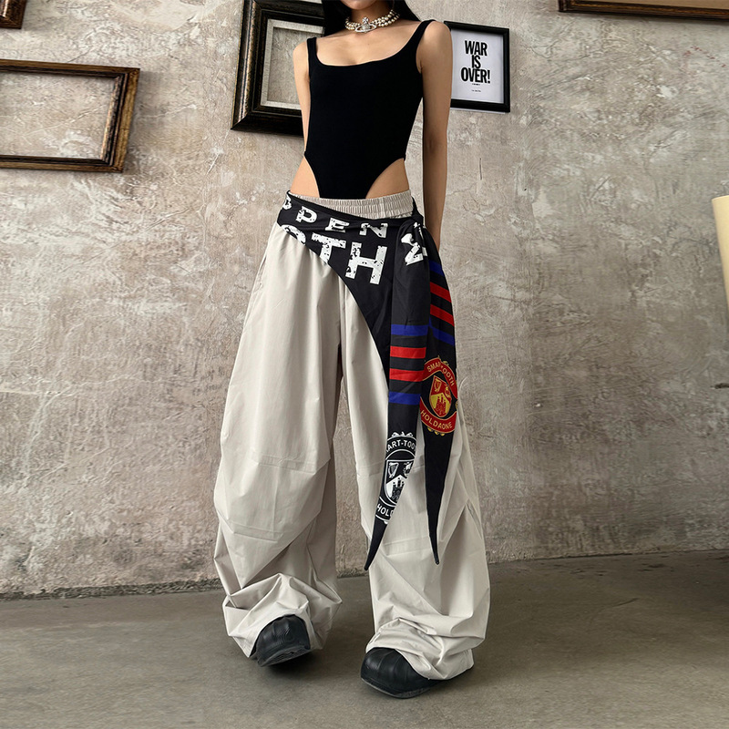 American Retro Spicy Girl Street Hip-Hop Quick-Dry Cargo Pants for Women, Summer Loose Wide-Leg Pants with Drawstring American Retro Spicy Girl Street Hip-Hop Quick-Dry Cargo Pants for Women, Summer Loose Wide-Leg Pants with Drawstring