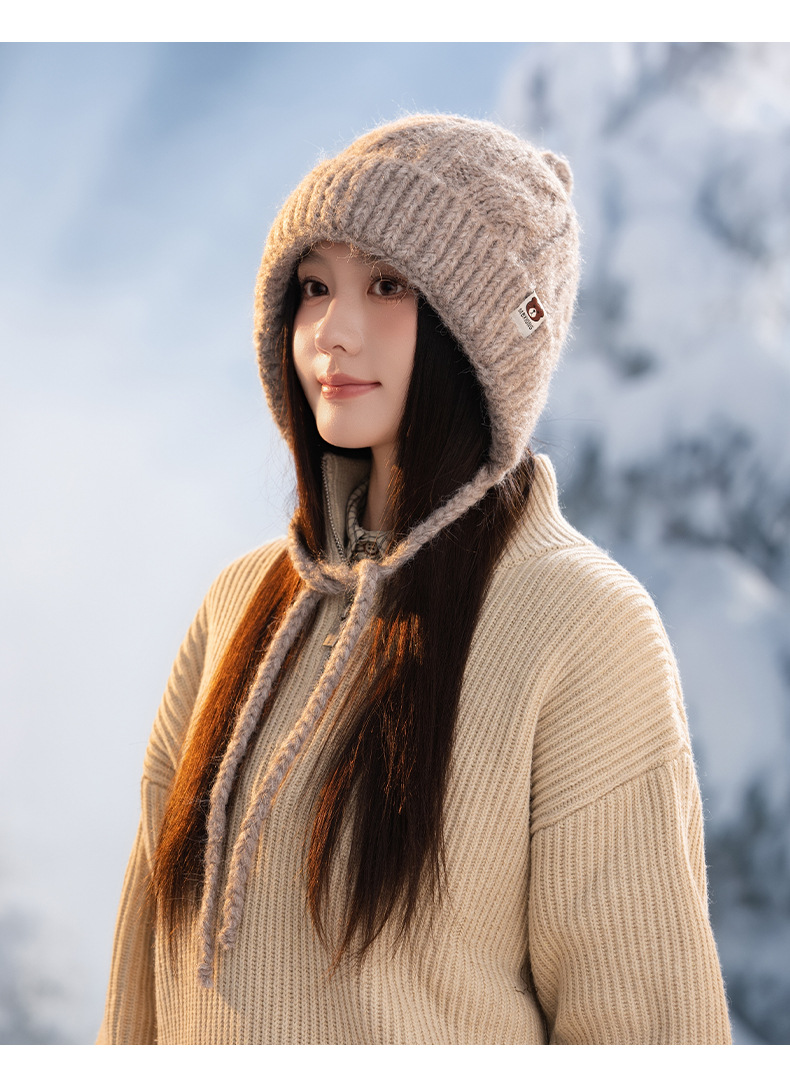 Korean Version Versatile Bear Patch Strap Knitted Autumn Winter Fashion Retro Pullover Outdoor Casual Warm Hat New_voghion.com