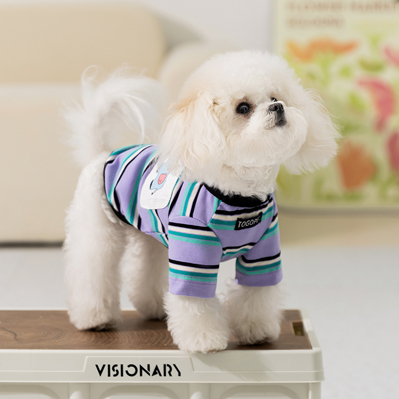 Primavera y verano perros chaleco delgado a rayas de dibujos animados elefantes camisetas de dos patas perros pequeños y medianos gatos ropa de perros