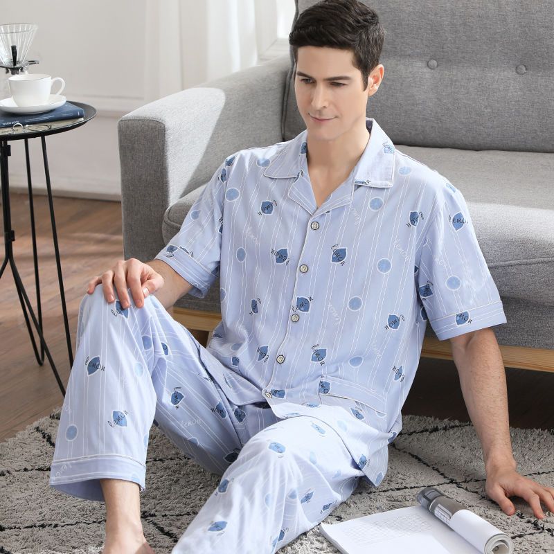 Pantalones de manga corta de verano 100% pijamas de algodón fino ocio traje de hombre de mediana edad y ancianos homewear