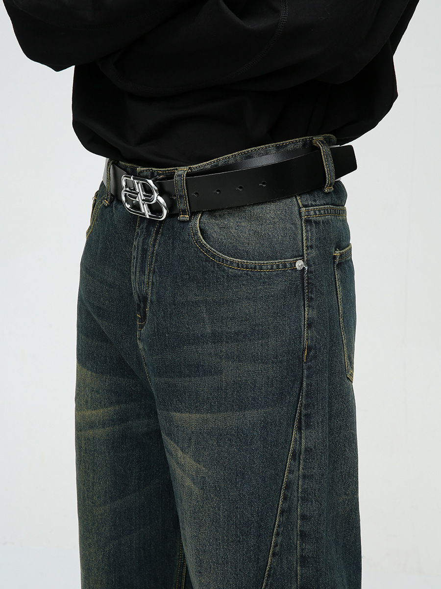 MTLClothes ropa de Hombre | 2023 otoño nuevo americano retro nostálgico lavado recto drapeado jeans moda