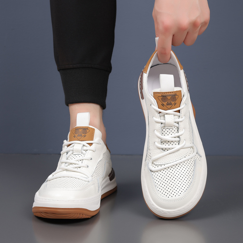 Piel de vaca de primera capa de verano nuevos hombres sandalias de cuero para hombres zapatos blancos transpirables zapatos perforados zapatos de hombre zapatos