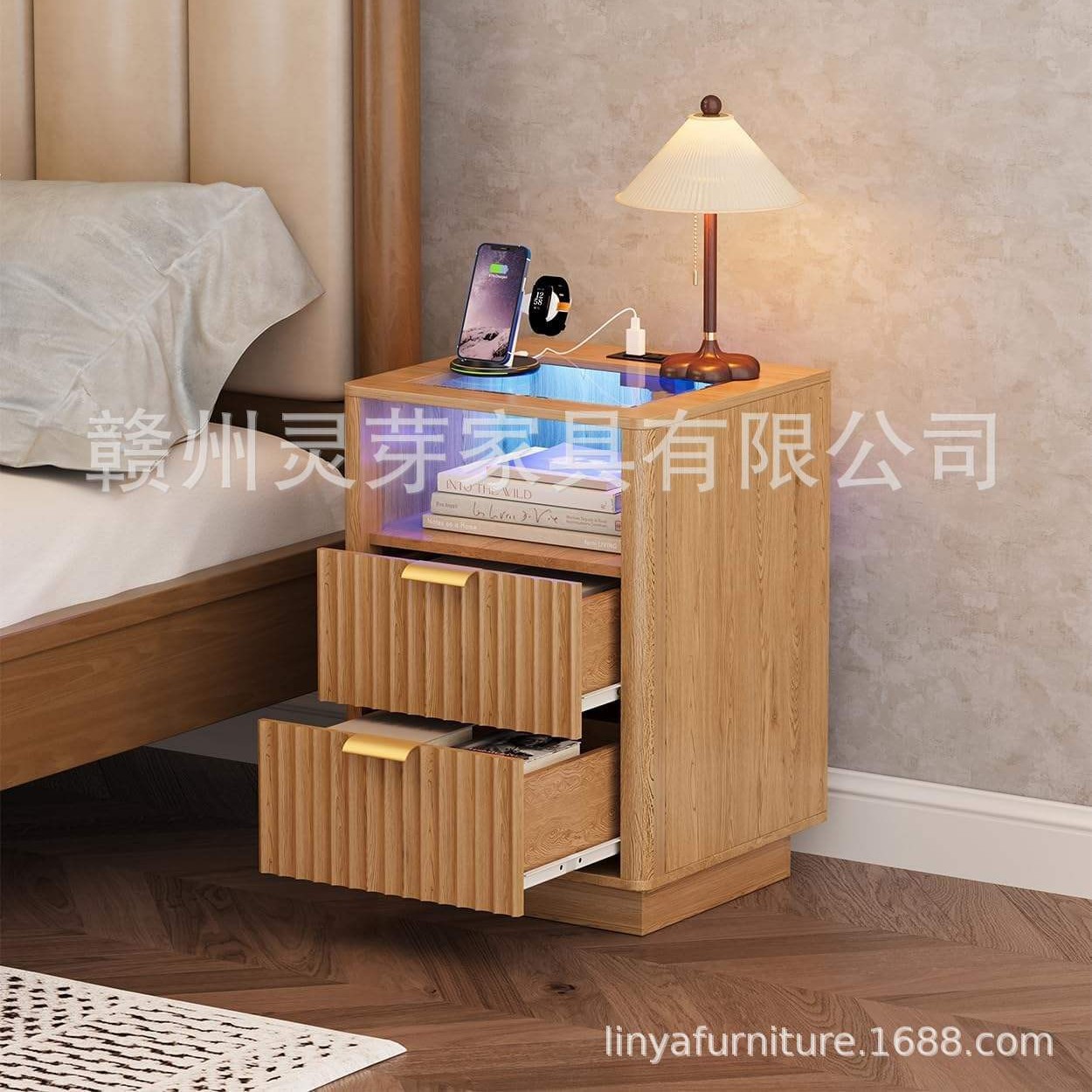 Amazon venta caliente de muebles de tablero con diodos luminosos recargables mesas de cama fábrica de comercio exterior al por mayor