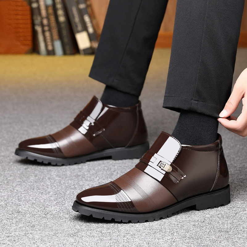Demi-season Classic Leather Shoes with High-Fleece Warmth, Pointed Toe, 2023 Edition Brown or Black
