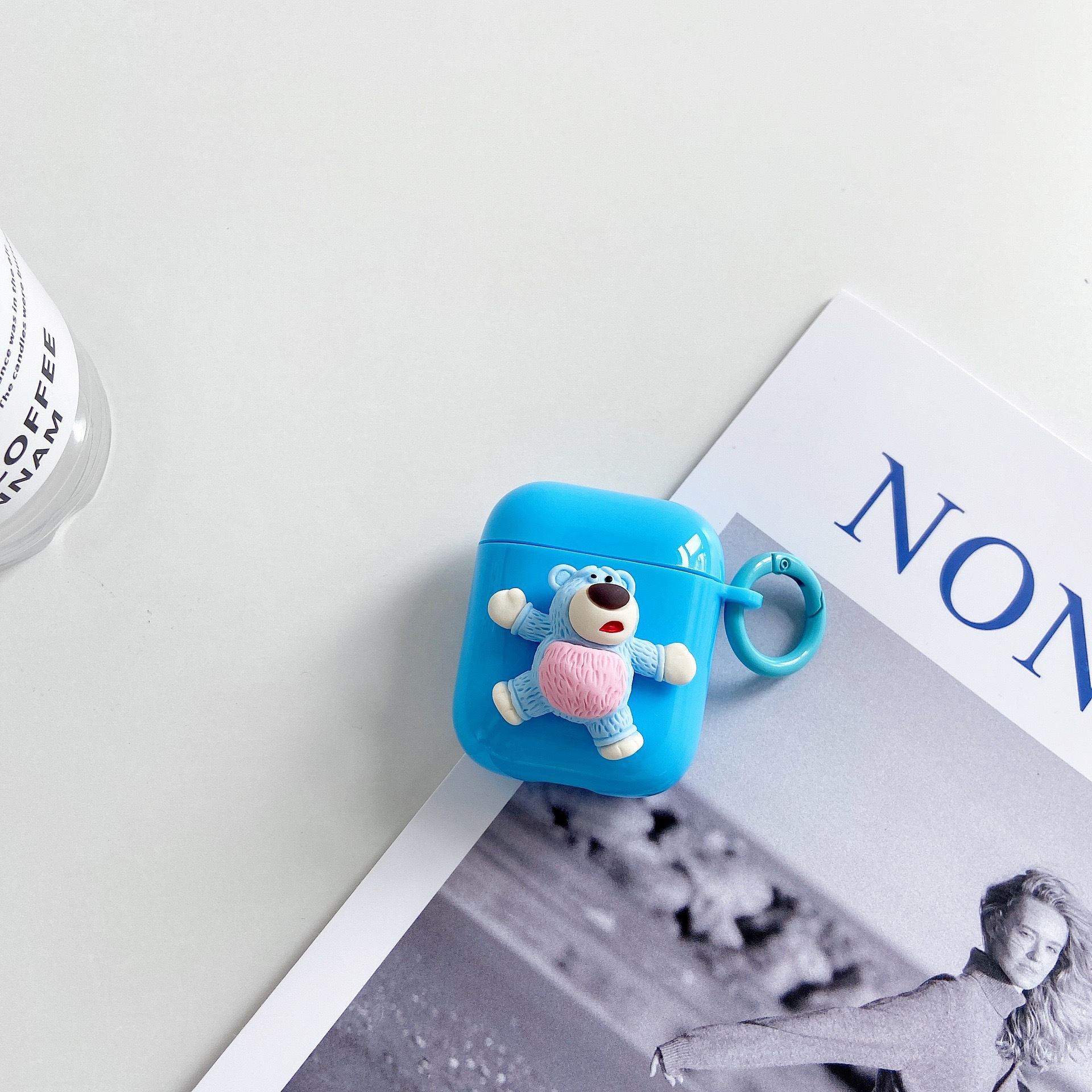 Headphone Cover - Color Contrast Bear - With Blue Circle - Blue