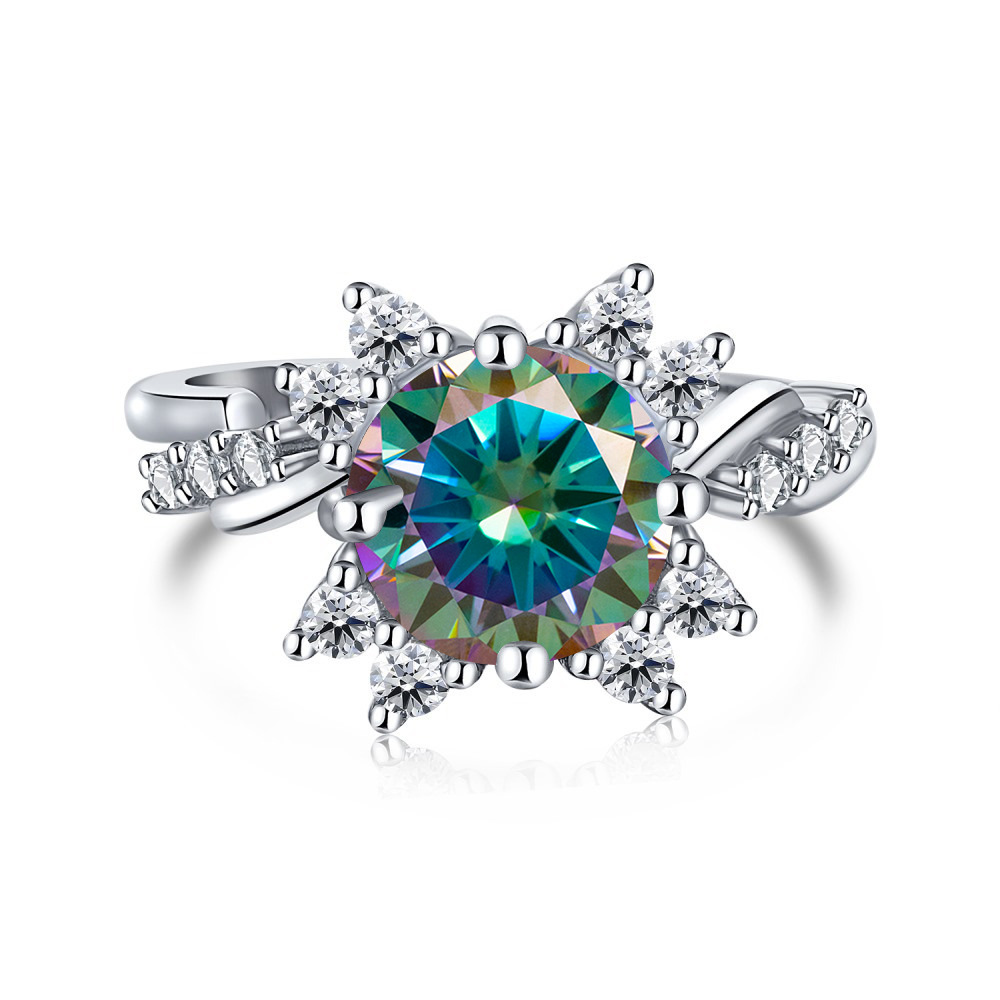 Aliexpress transfronterizo s925 anillo de plata de nieve incrustado 2 quilates anillo de piedra de mosaico de color