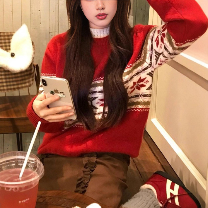 Christmas Wear Fair Isle Red Knitwear for Women 2025 New Autumn and Winter Super Nice Inner Layering Knitwear Top Christmas Wear Fair Isle Red Knitwear for Women 2025 New Autumn and Winter Super Nice Inner Layering Knitwear Top