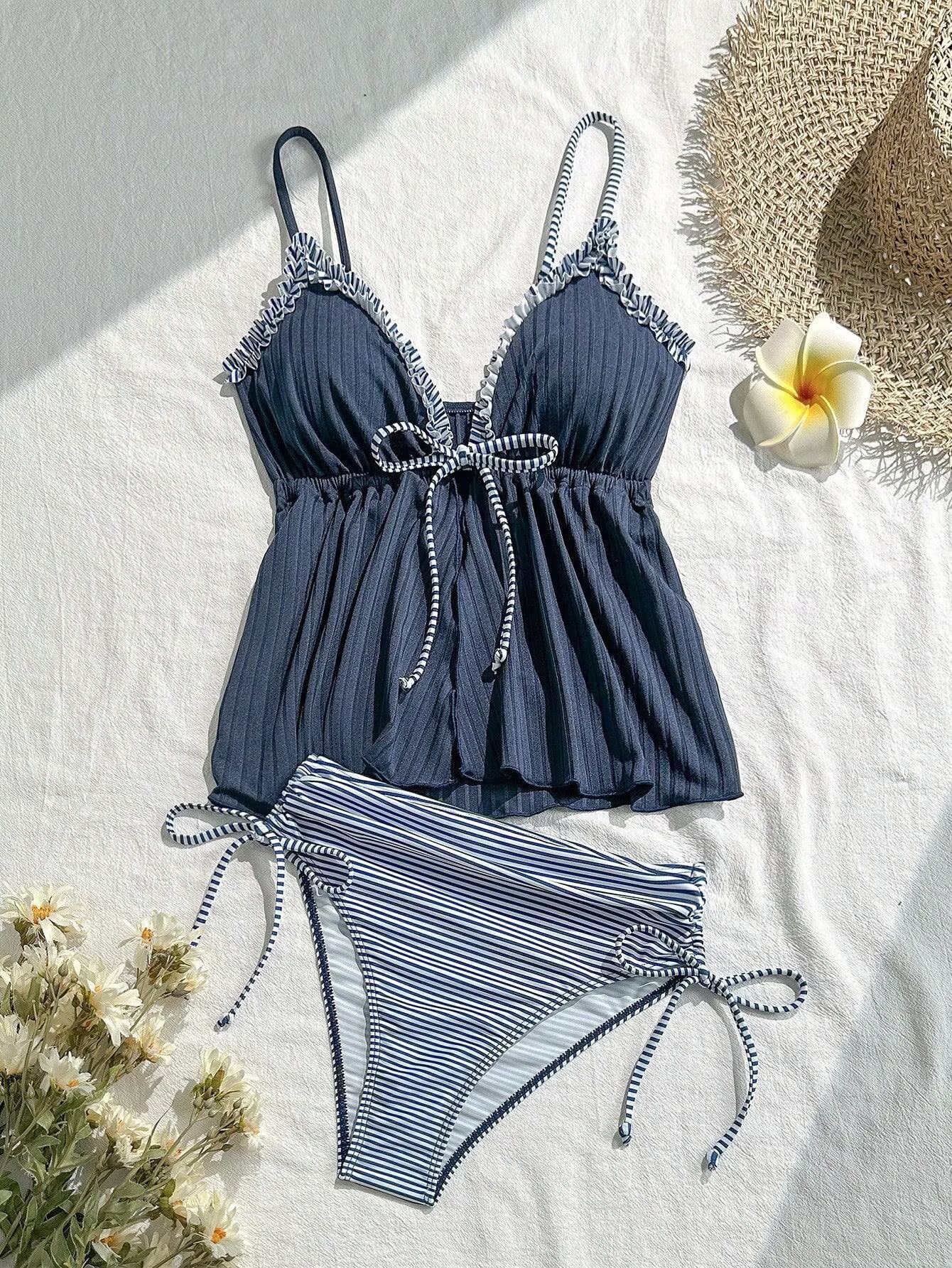 Damen Bikini-set Zweiteiliger Badeanzug Mit Spitzenbesatz_voghion.com